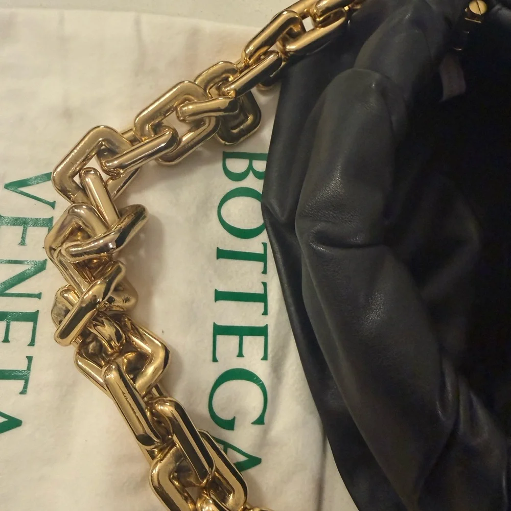 Bottega Veneta Black Leather Bag with Gold Chain - Picture 13 of 13